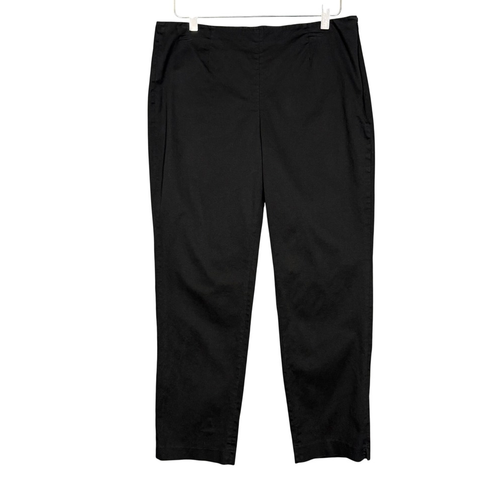 J Jill Pants Womens 10 Black Cotton Stretch Straight Leg Side Zip Minimalist